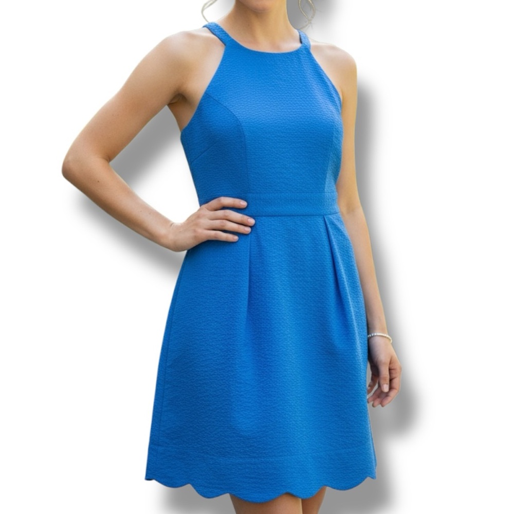 Lauren James Royal Blue Scallop-Hem Mini Dress